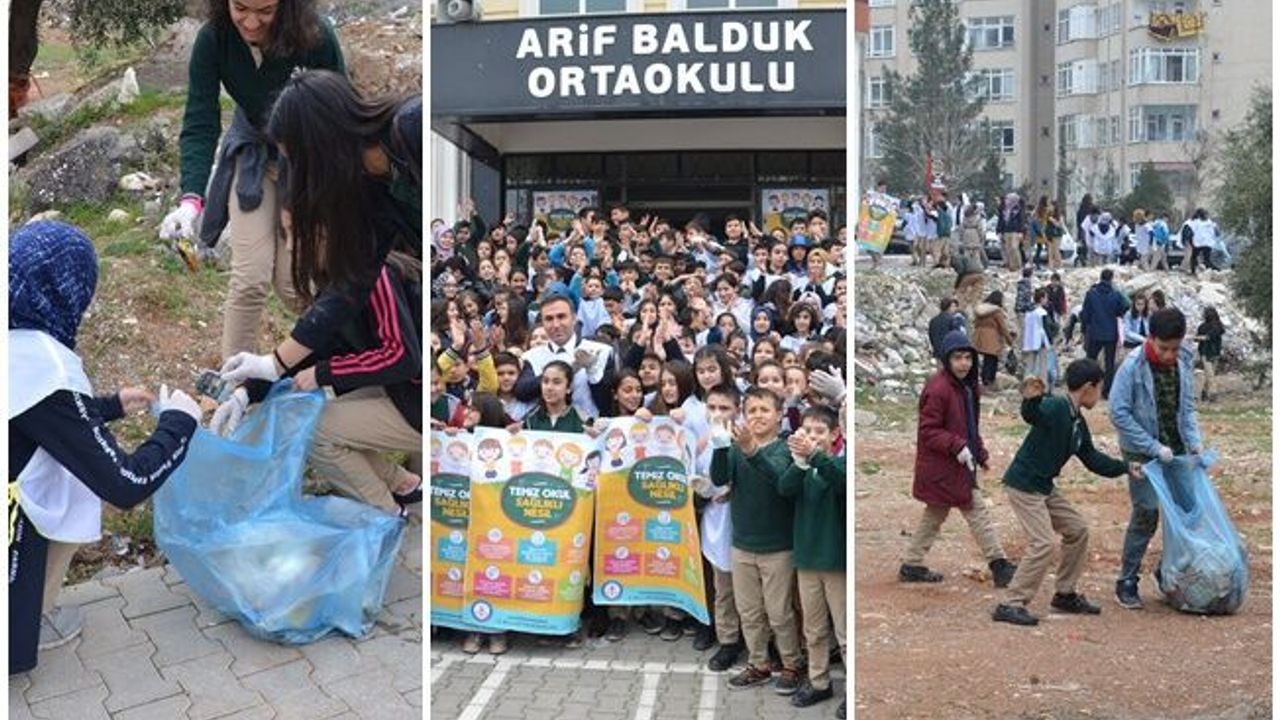 Arif Balduk Ortaokulu öğrencileri, okul ve çevresini temizledi