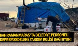 Kahramanmaraş'ta belediye personeli depremzedelere yardım kolisi dağıtıyor!