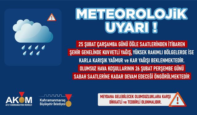 Kahramanmaraş’a kuvvetli yağış ve kar uyarısı