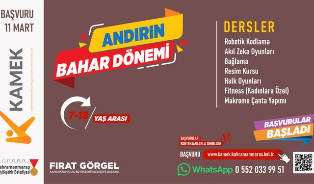 Andırın’da KAMEK kursları başlıyor: 7 branşta ücretsiz eğitim