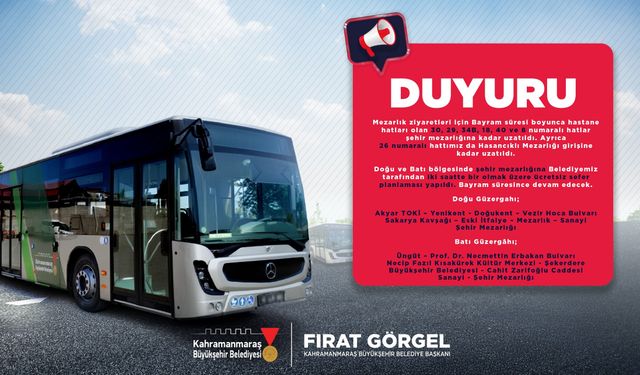 Büyükşehir’den Bayramda Kapıçam Mezarlığı’na Ücretsiz Ulaşım