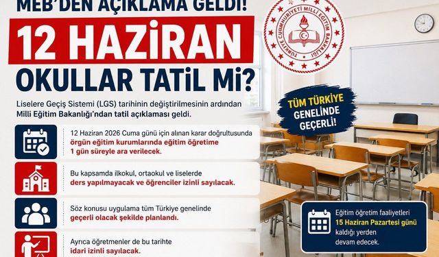 MEB’den 12 Haziran Kararı: Okullarda Eğitime 1 Gün Ara
