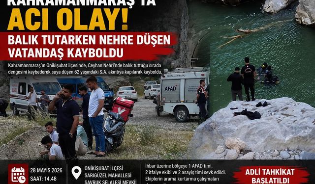 Kahramanmaraş’ta Ceyhan Nehri’ne düşen şahıs akıntıya kapılıp kayboldu
