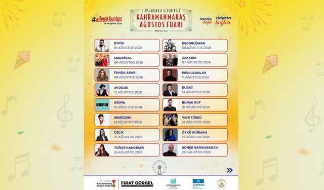 Kahramanmaraş Geleneksel Ağustos Fuarı konser takvimi açıklandı: Ünlü isimler KAFUM'da sahne alacak