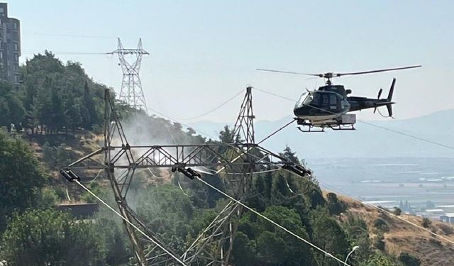 Kahramanmaraş'ta yüksek gerilim hattında helikopterli temizlik şaşırttı