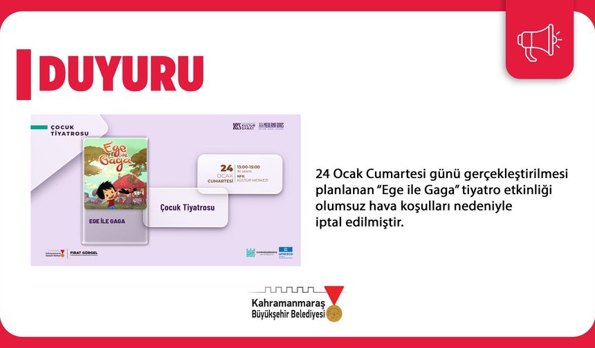 Kahramanmaraş’ta çocuklar için planlanan tiyatroya kar engeli