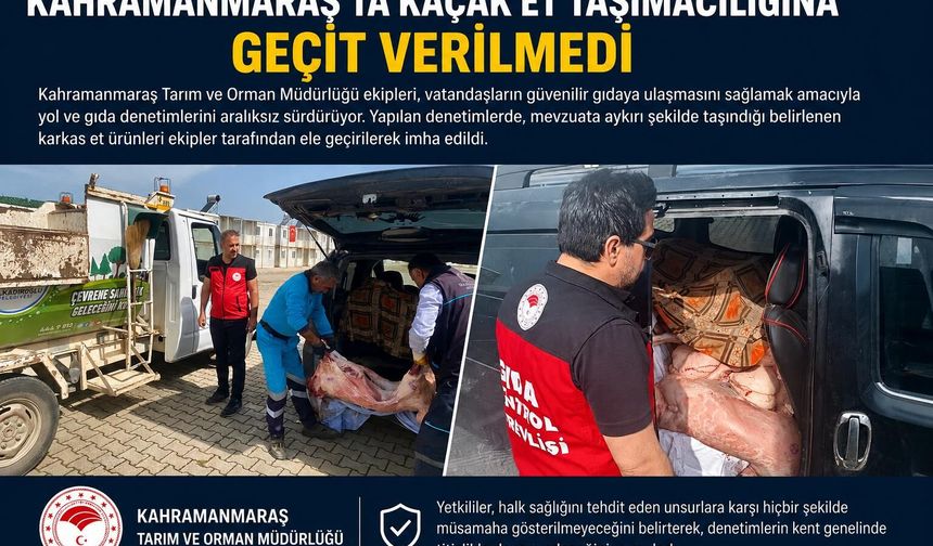 Kahramanmaraş'ta kaçak karkas et nakliyesine suçüstü baskın