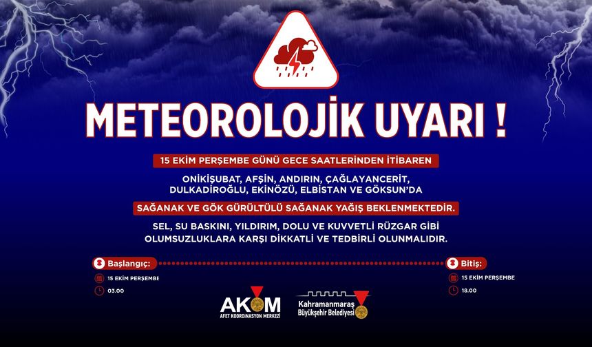 Büyükşehir’den 8 İlçede Kuvvetli Sağanak Uyarısı!