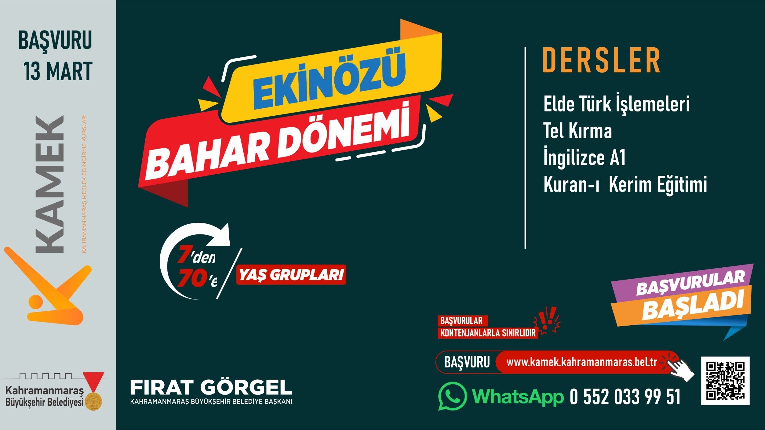 Elbistan, Ekinözü ve Çağlayancerit’te KAMEK Eğitimlerine Başvurular Başladı!