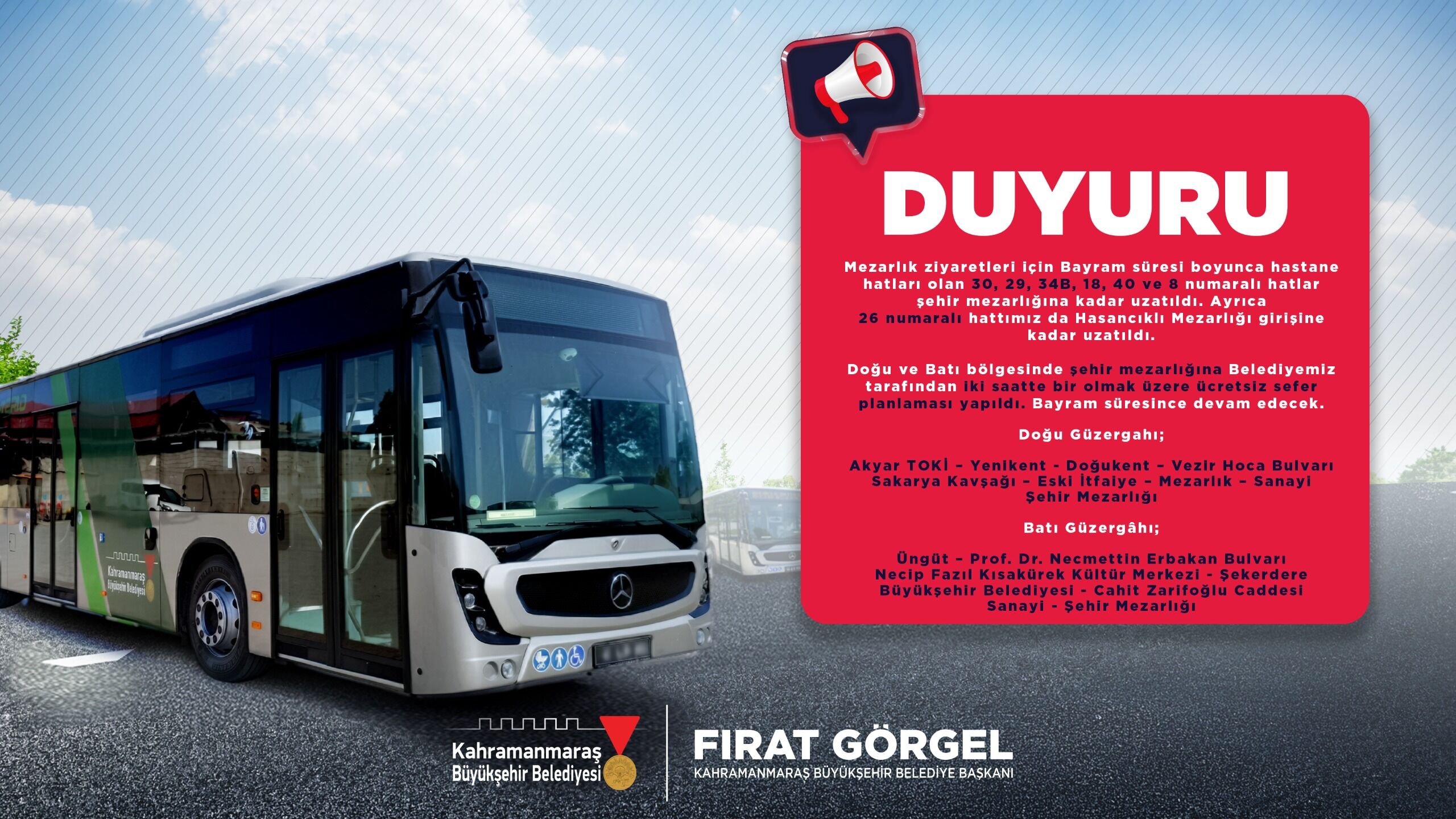 Büyükşehir’den Bayramda Kapıçam Mezarlığı’na Ücretsiz Ulaşım