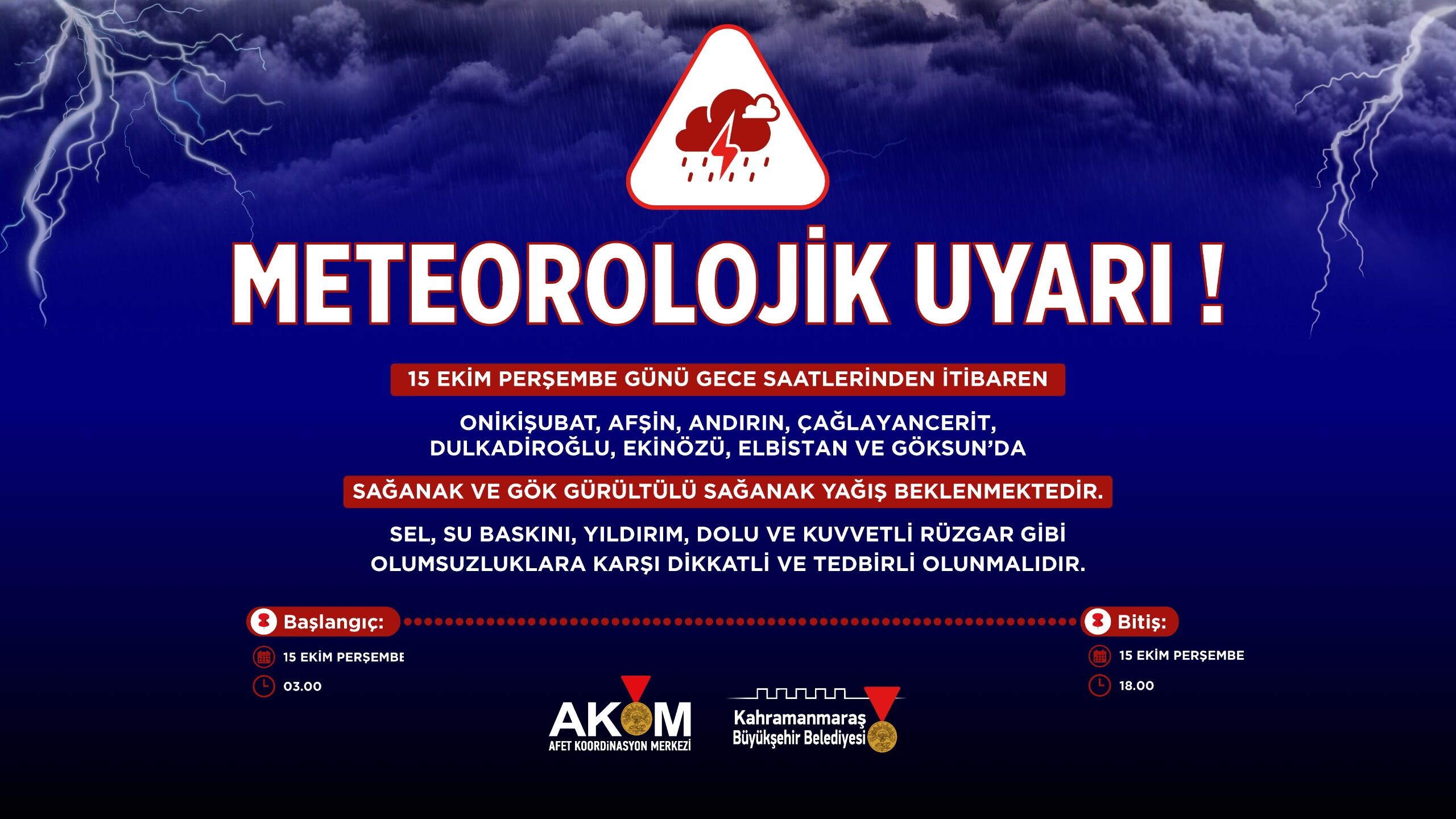 Büyükşehir’den 8 İlçede Kuvvetli Sağanak Uyarısı!